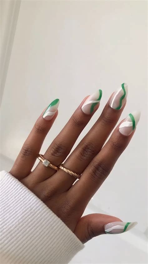 Green And White Abstract Press On Acrylic Nails Etsy