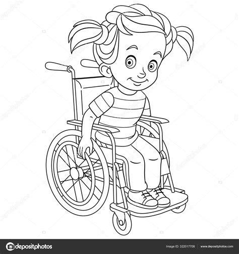 Página Para Colorear Con Chica Discapacitada En Silla De Ruedas