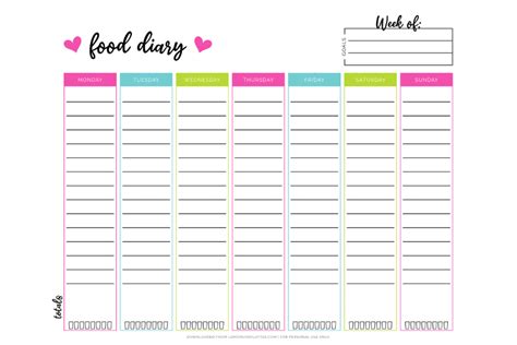 Cute Printable Food Diary Templates