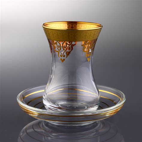 Thin Waist Turkish Tea Set Saucers Gold And Stone Coated 12pcs