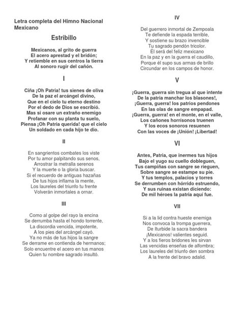Himno Nacional Mexicano Completo Letra Del Himno Nacional Himno