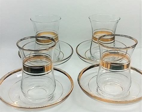Tea Glasses With Saucers Vintage Tea Glass Turkish Tea Glasses Etsy