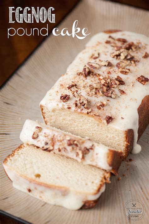 Warm pound cake, infused with creamy eggnog and topped with an eggnog glaze! Eggnog Pound Cake - Dan330