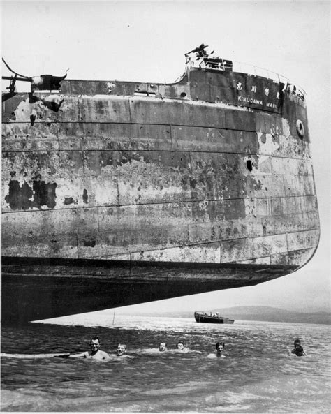 B W Wwii Photo Us Sailors Swim Near Shipwreck Ww World War Two Us Navy