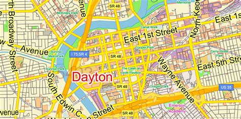 Dayton Springfield Ohio Us Pdf Map Vector Exact City Plan
