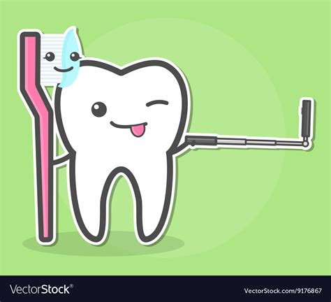Tooth And Toothbrush Makes Selfie Royalty Free Vector Image