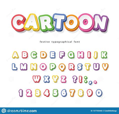 Cartoon Bright Font For Kids Paper Cut Out Abc Letters And Numbers