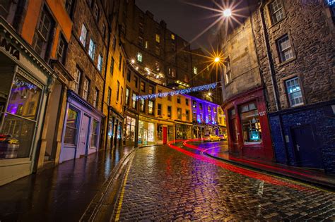 Victoria Street Lights At Night Old Town Edinburgh Scotland Mostly