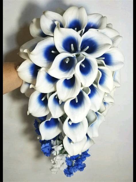 Royal Blue White Calla Lily Bridal Wedding Bouquet Etsy