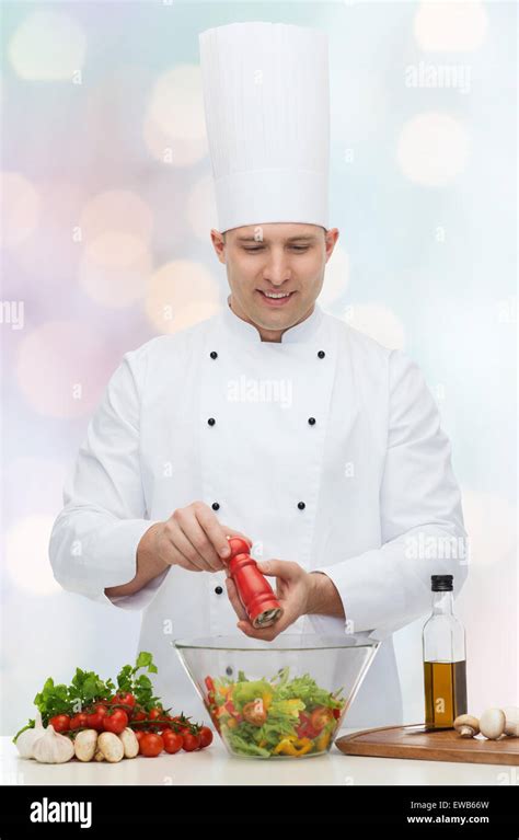 Happy Male Chef Cook Cooking Food Stock Photo Alamy