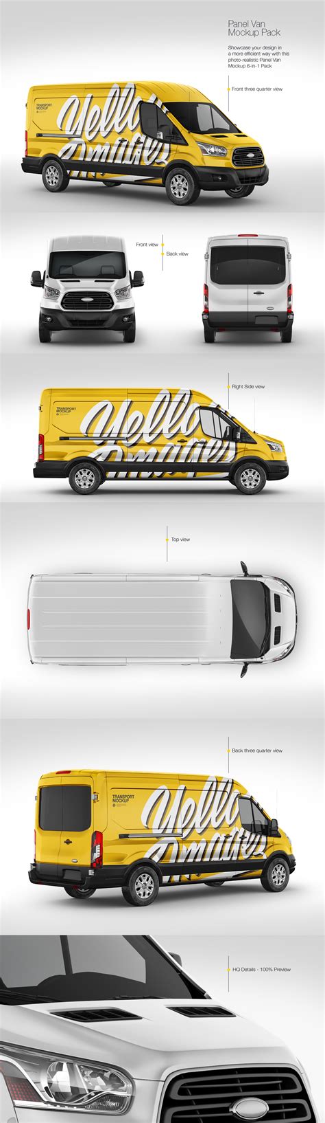Panel Van Mockup Pack in Handpicked Sets of Vehicles on Yellow Images Creative Store
