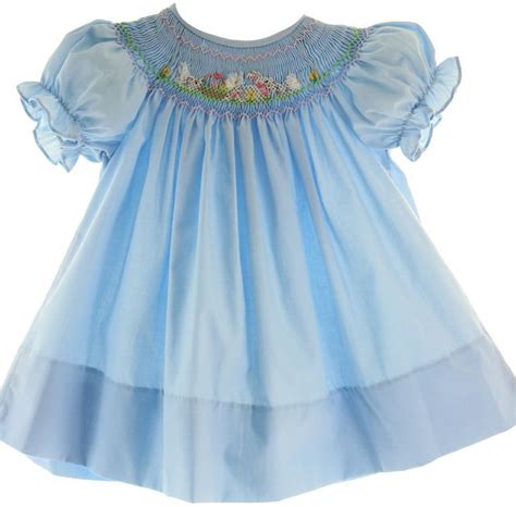 Baby Girls Blue Smocked Easter Dress With Bunny Smocking Smocked Baby