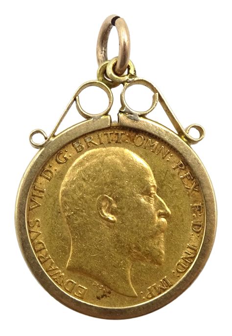 DS 1908 Gold Half Sovereign Loose Mounted In 9ct Gold Pendant Hallmar