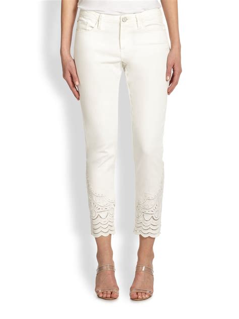 Marchesa Voyage Embroidered Capri Pants In White Lyst