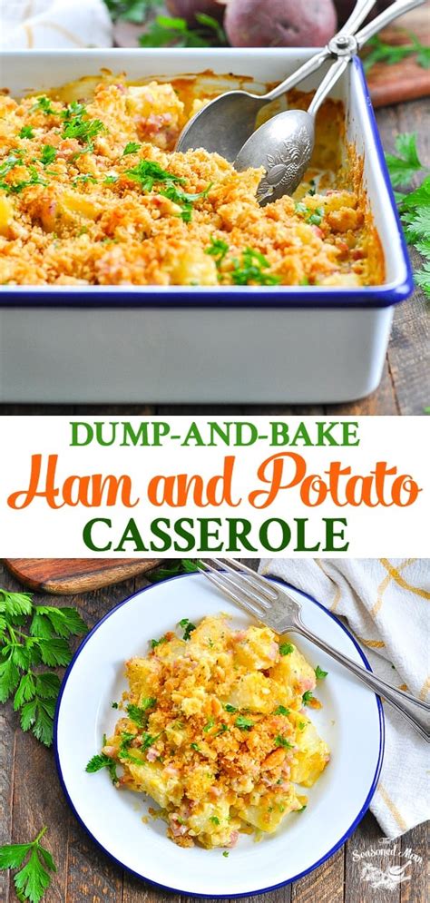 Ham, onion and potatoes are mixed with a sauce and then placed into a casserole dish and topped off with cheddar cheese. Dump-and-Bake Cheesy Ham and Potato Casserole - The ...