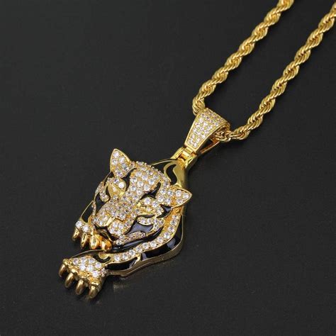 Moca Jewelry Iced Out Tiger Pendant 18k Gold Plated Bling Cz Simulated