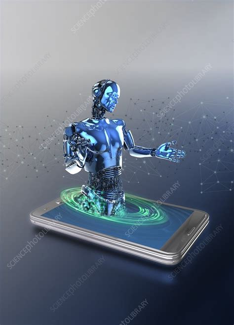 Robot Emerging From Smartphone Screen Illustration Stock Image