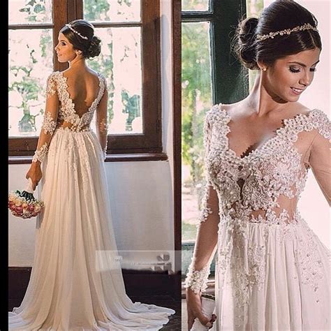 2017 lace wedding dresses long sleeve beaded appliques sheer illusion bodice sexy backless