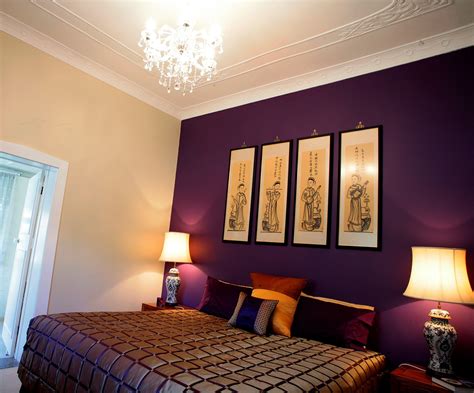 Purple Mixed Cream Painted Bedroom Wall Combined With Cristal