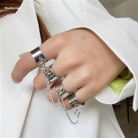 Four Finger Chain Rings Finger Chain Rings Cool Rings Gothic Ring