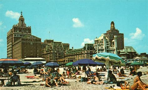 Vintage Postcard Bathing Beach And Luxury Hotel Atlantic City Boardwalk