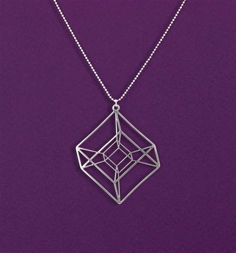 Hypercube Sacred Geometric Necklace Tesseract Silver Etsy Canada