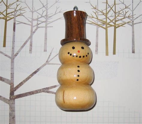 Lathe Ornaments Snowman With Hat Wooden Christmas Ornaments Wood