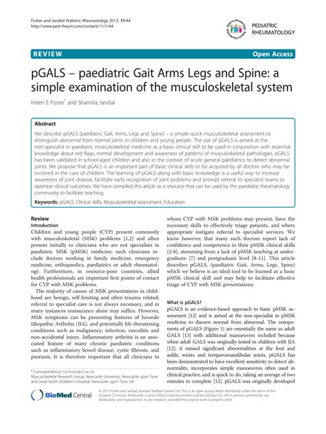 Pdf Pgals Paediatric Gait Arms Legs And Spine A Simple Examination