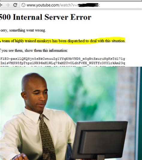 It says something went wrong. r C O www.youtube.com/watch7v-500 Internal Server ...