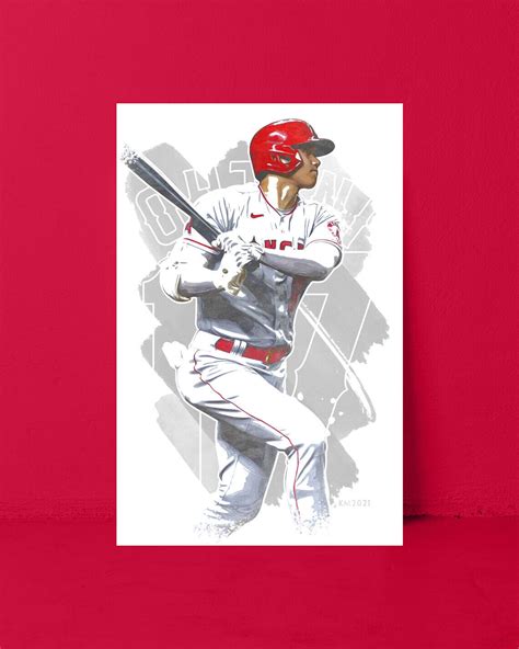 Shohei Ohtani Watercolor Painting Art Printposter Los Angeles Angels