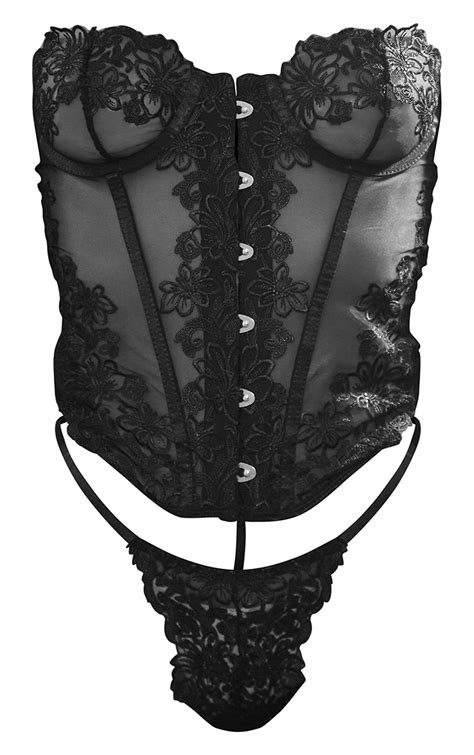 black floral embroidered corset lingerie set prettylittlething uae