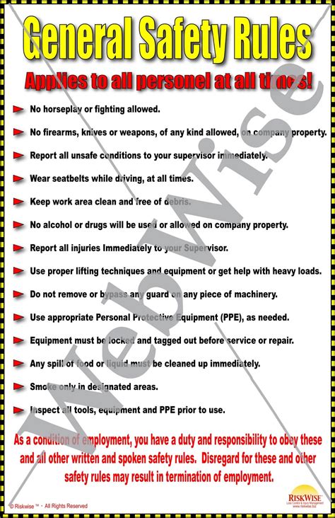 Worksheets are engineering workshop safety manual, gene. General Safety Rules Poster - RiskWise