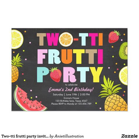 Two Tti Frutti Party Invite Tutti Fruity Birthday Party