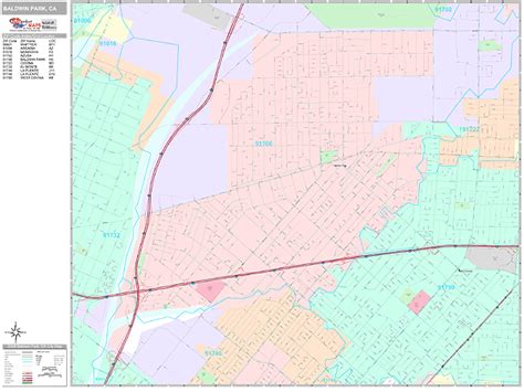 Baldwin Park California Zip Code Wall Map Premium Style