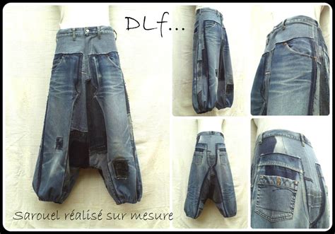 Unisex Harem Pants In Patchwork Of Recycled Jeans Custom Made