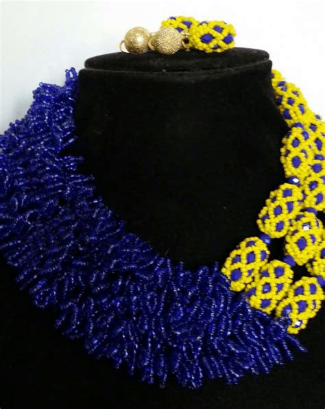 Statement Designed African Nigerian Beads Jewellery Set Seeds Beads