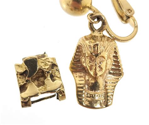 Lot 14k Gold Egyptian King Tut Earrings