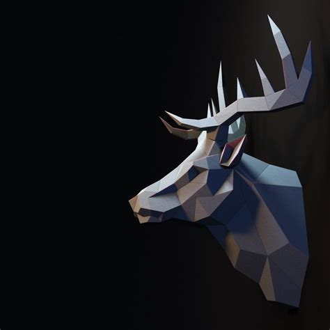 Papercraft 3d Big Deer Head Low Poly Paper Sculpture Diy T Etsy