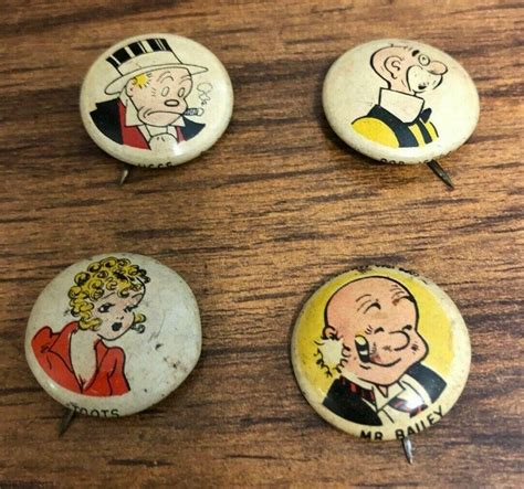 4 Vintage 1940s Comic Characters Kelloggs Pep Cereal Pin Buttons
