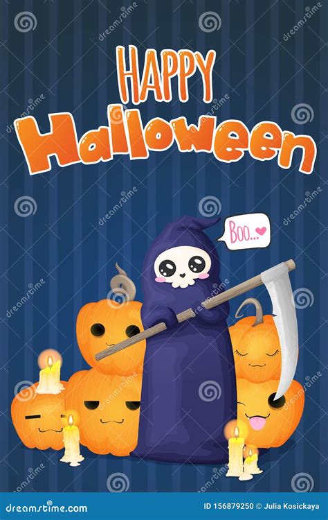 Halloween Banners With Grim Reaper Pumpkins And Candles In Cartoons