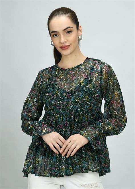 Get Multi Floral Printed Bell Sleeved Green Top At ₹ 699 Lbb Shop