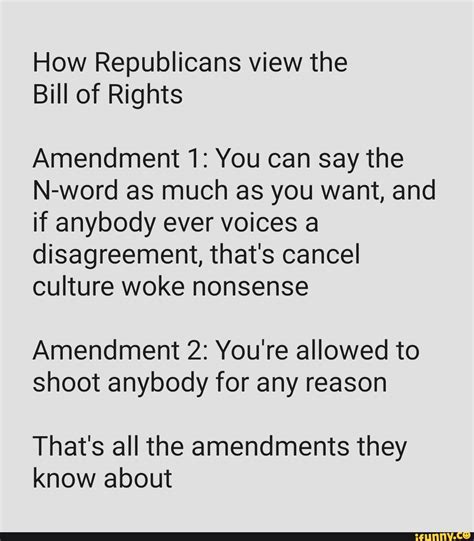 how republicans view the bill of rights amendment 1 you can say the word as much as you want
