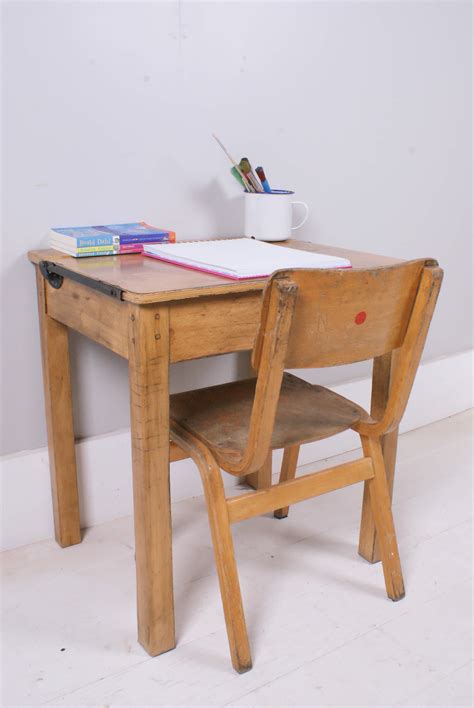 Childrens Vintage School Desk With Chalkboard Lid And Puffin Lined