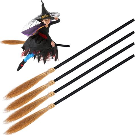 4 Pack Halloween Witch Broom Plastic Witches Brooms Perfect