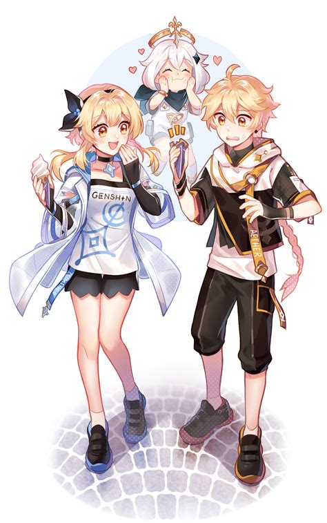 I too would like to be able to switch back and forth. Aether and Lumine in modern clothes - Genshin Impact ...