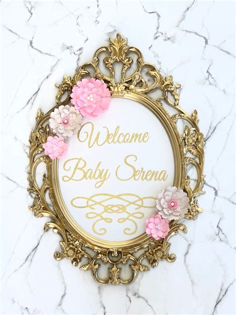 Gold And Pink Welcome Sign Baby Shower Welcome Sign Baptism Etsy