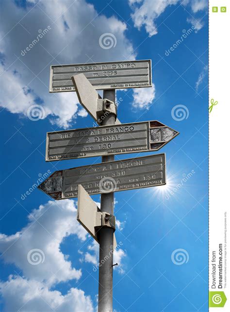 Directional Trail Signs In Mountain Italian Alps Stock Image Image