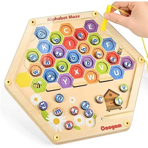 Coogam Magnetic Alphabet Maze Board Wooden Abc Letters Matching Puzzle