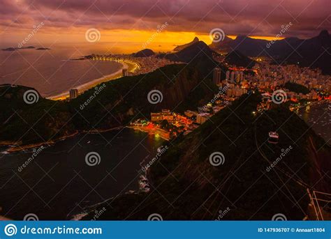 Night View Of Copacabana Beach Urca And Botafogo From Sugar Loaf In