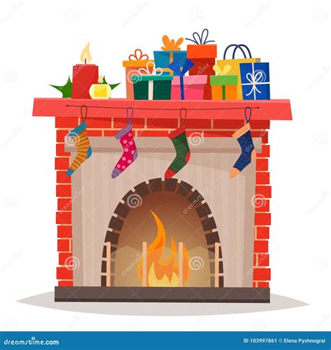 Christmas Fireplace With Stockings Vector Illustration Cartoondealer